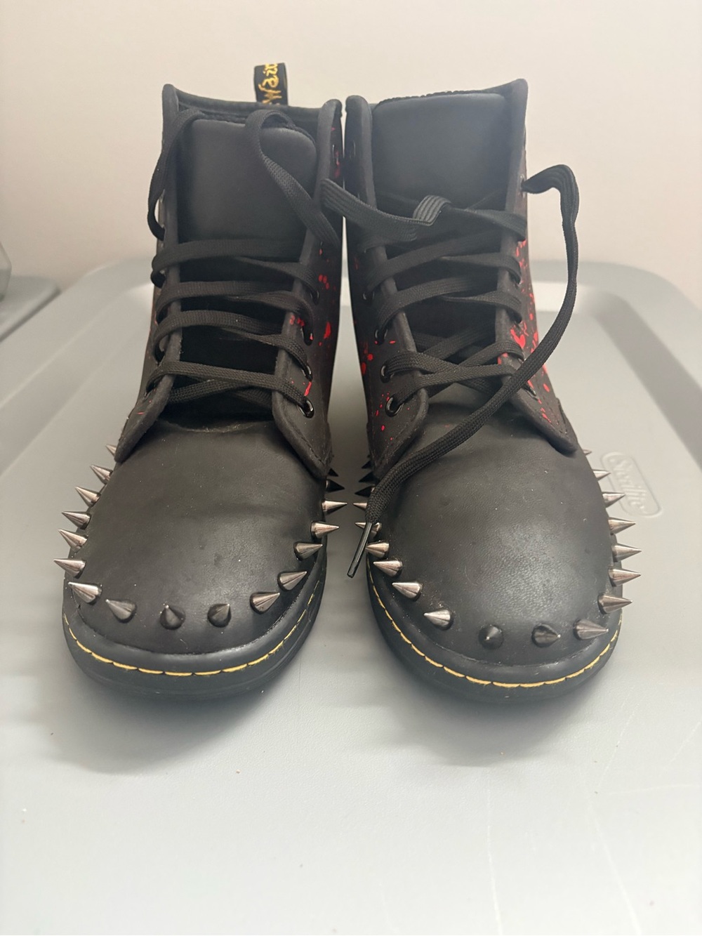 Custom Dr. Martens with Red Paint-Splatter and Spikes - Picture 6 of 10